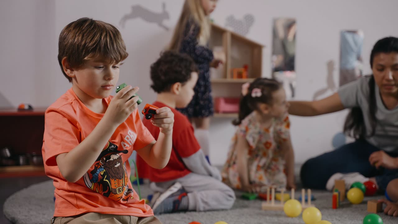 Children learning and playing together in a classroom